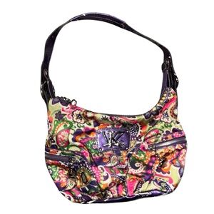 Y2K Kathy Van Zeeland bright colors Purple Floral and Paisley Hobo Handbag Purse